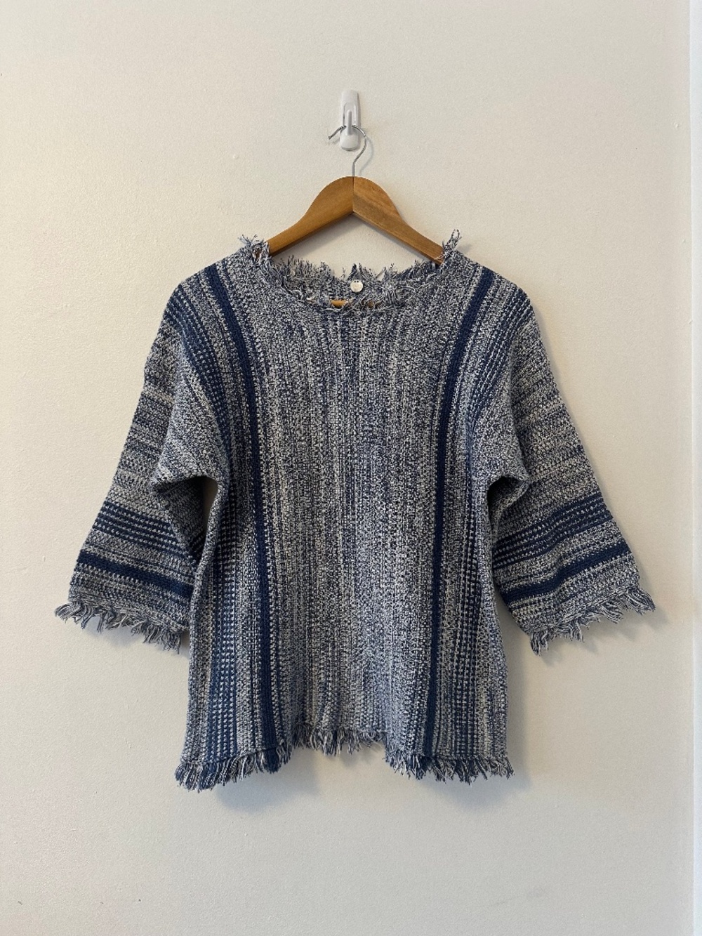 Margaret O'Leary Blue Woven Knit Top | Size Medium